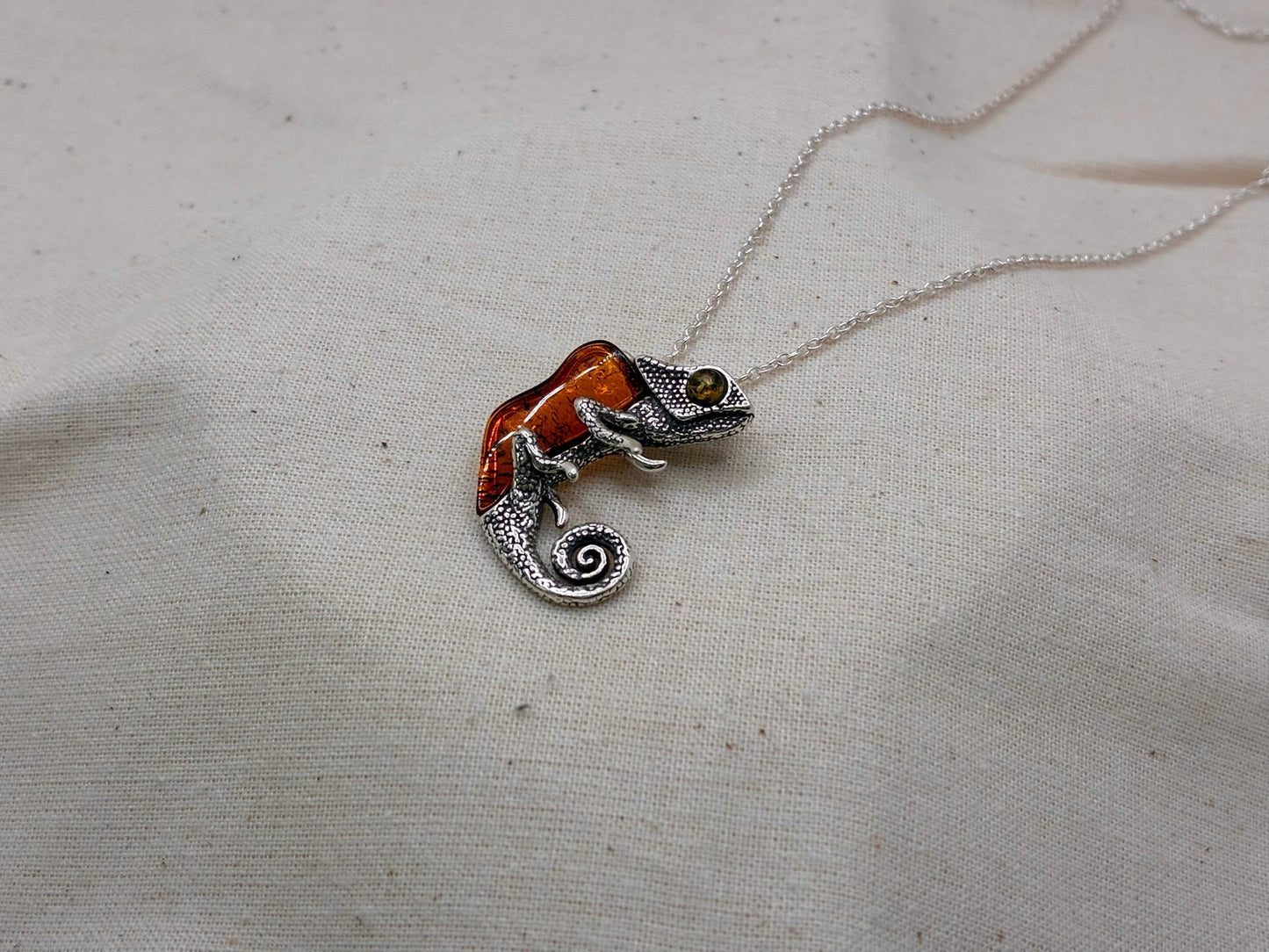 Sterling Silver Amber Chameleon Pendant