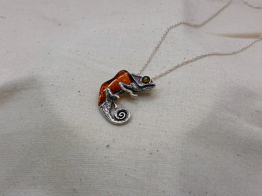 Sterling Silver Amber Chameleon Pendant