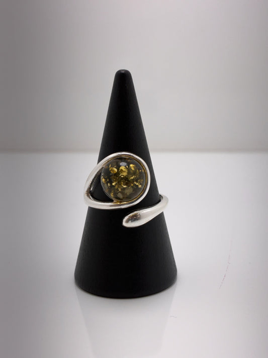 Sterling Silver Large Round Amber Ring
