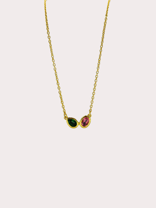 Sterling Silver Gold Plated Tourmaline Two Stone Necklace