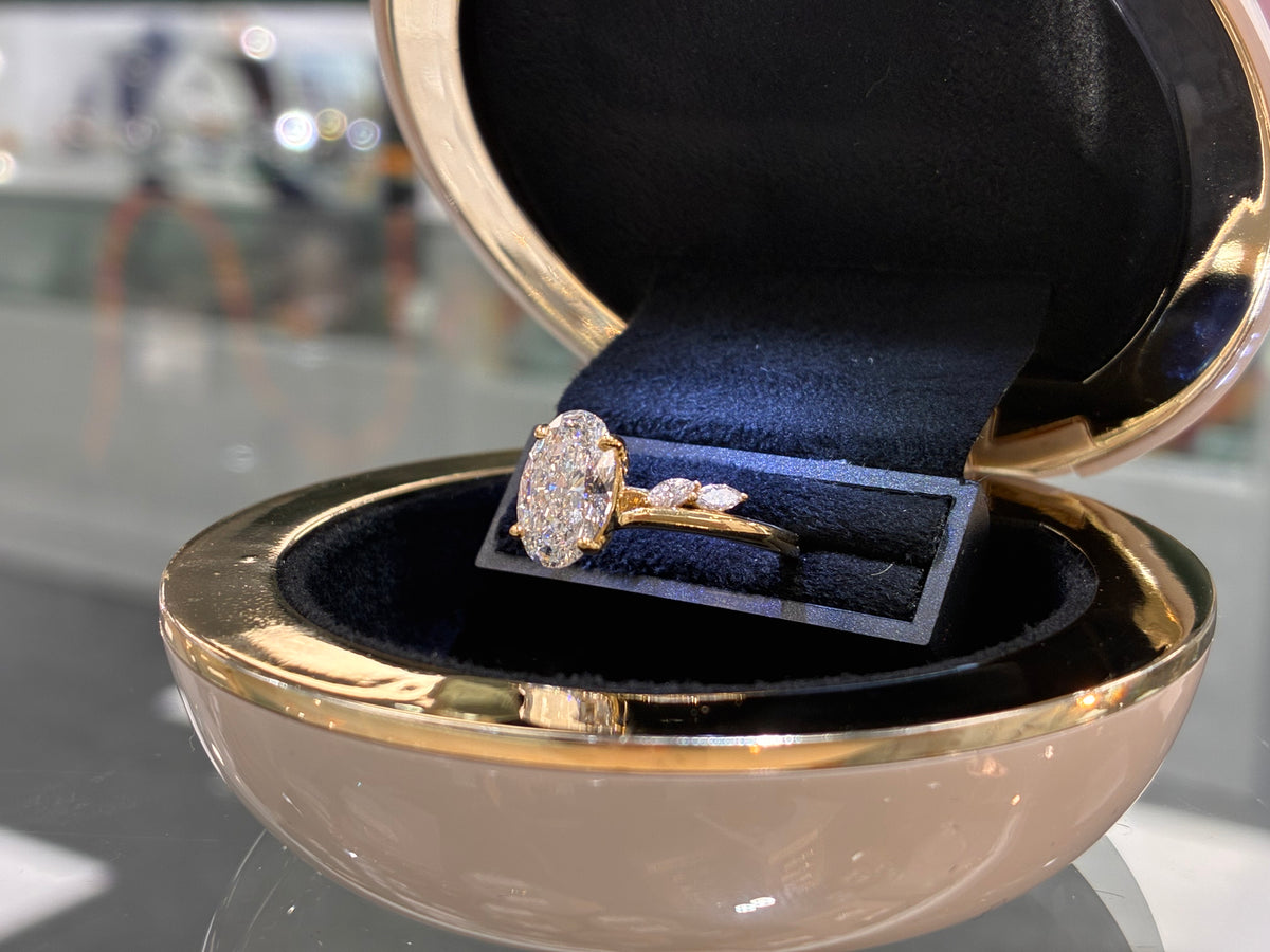 18ct Yellow Gold Lab Grown Oval with Marquise Shoulders 2.32ct Total