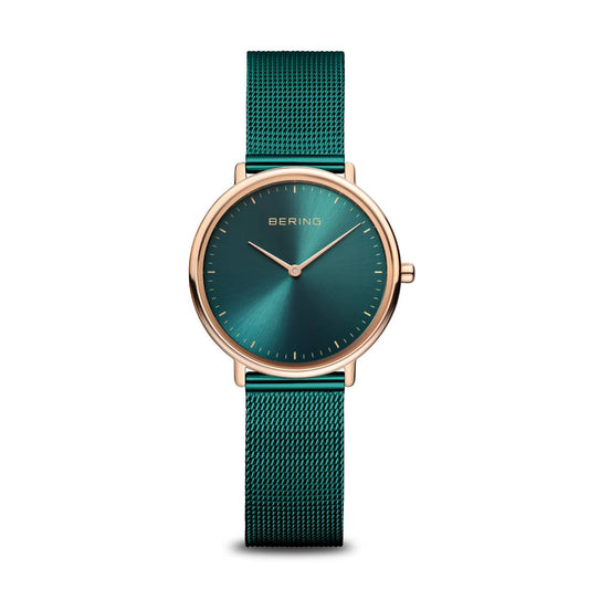 Bering Time Womens Rose Gold and Green Watch