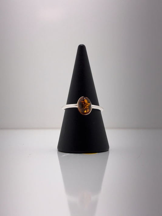 Sterling Silver Amber Oval Ring
