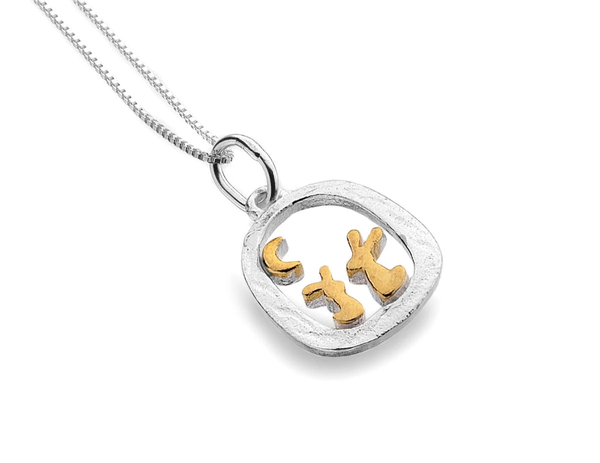 Origins Sterling Silver Gold Plated Rabbits In Frame Pendant