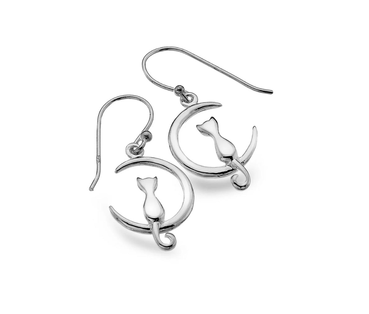 Origins Cat On Moon Silver Earrings