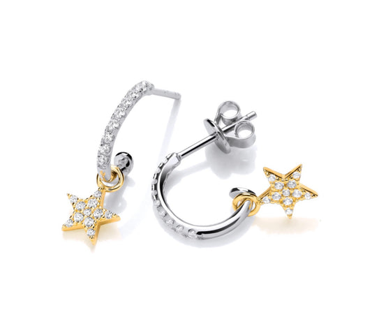 Sterling Silver CZ Star Hoop Earrings