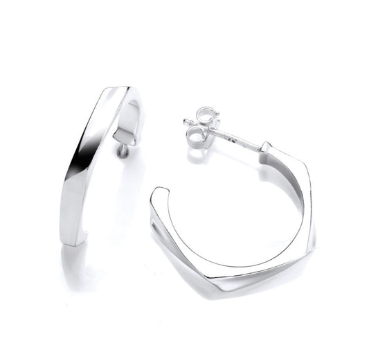 Sterling Silver Geometric Wave Half Hoop Earrings