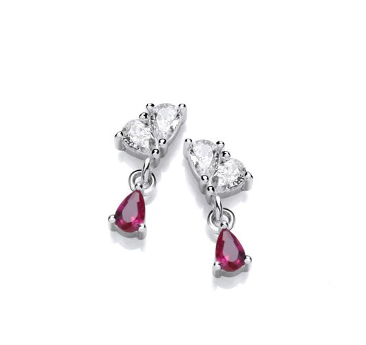 Sterling Silver Ruby CZ Mini Tear Drop Earrings