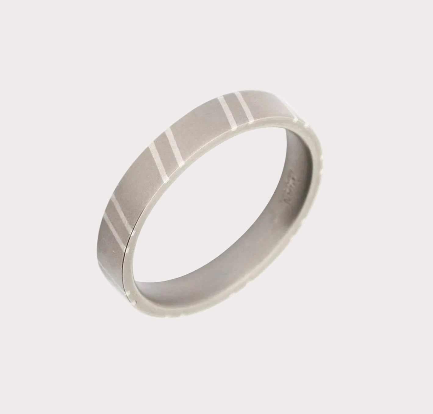 Titanium & Silver Sloping Striped Band Ring