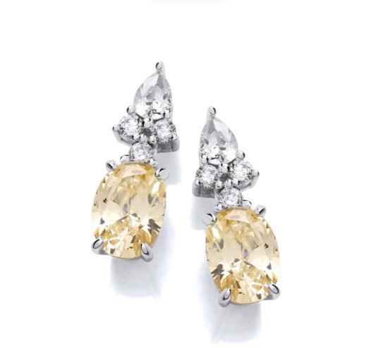 Sterling Silver Oval Citrine Drop Earrings
