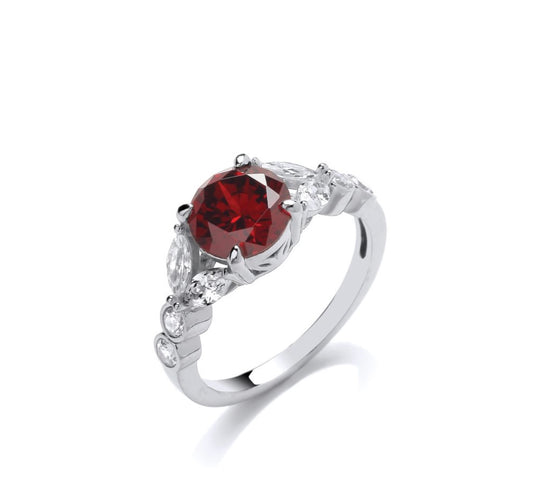 Sterling Silver Vintage Ruby CZ Laurel Ring