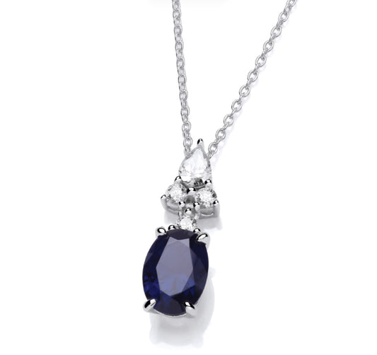 Sterling Silver Oval Sapphrie CZ Drop Pendant