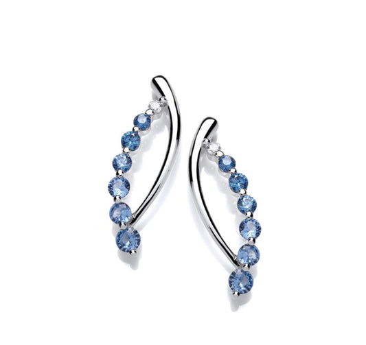 Sterling Silver CZ Tanzanite Curved Harmony Earrings
