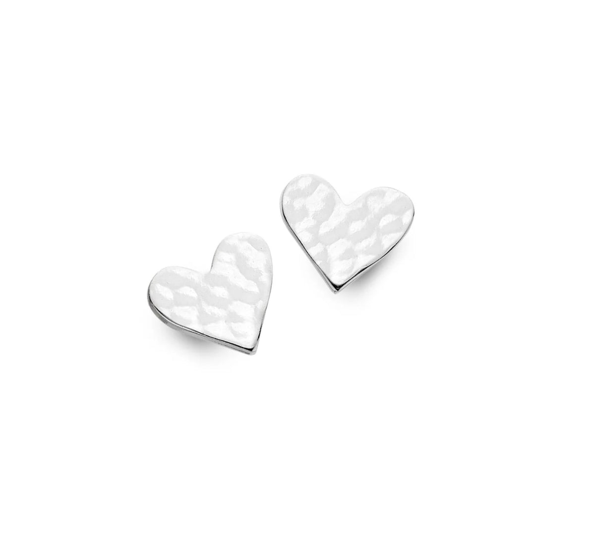 Origins Simple Hammered Heart Silver Stud Earrings
