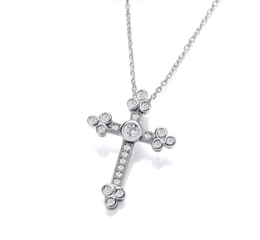 Sterling Silver CZ Small Cathedral Cross Necklace