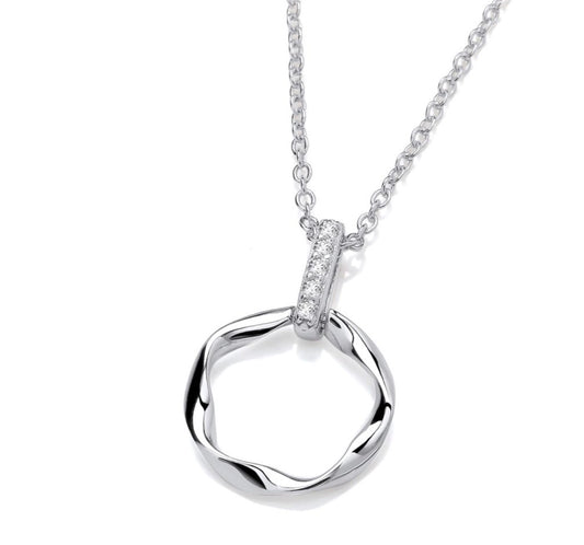 Sterling Silver CZ Wavy Circle Necklace