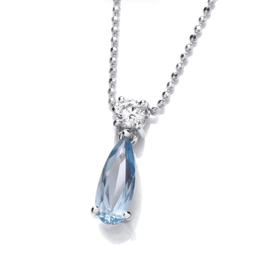 Sterling Silver CZ & Aqua Beauty Drop Pendant