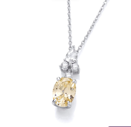 Sterling Silver Oval Citrine Drop Necklace
