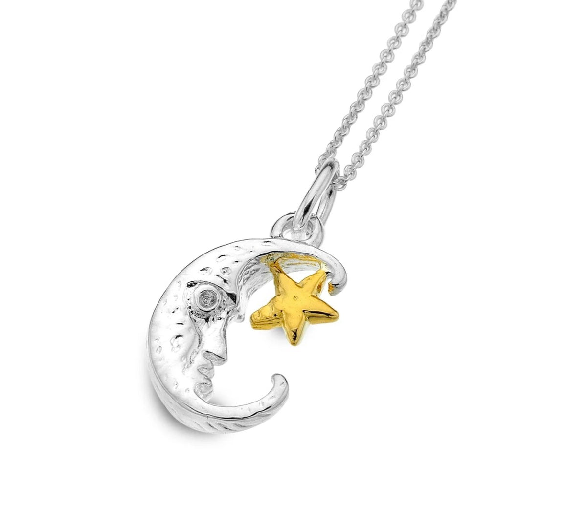 Origins Silver Moon Face & Gold Plated Star Pendant