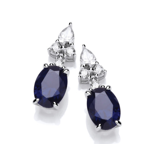Sterling Silver Sapphire CZ Oval Drop Earrings