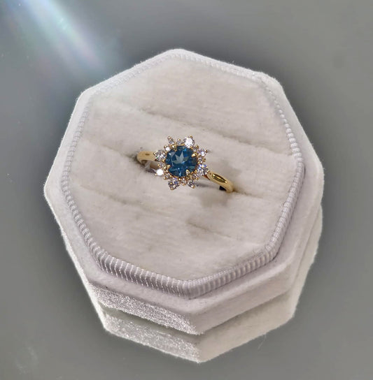 18ct Gold Round London Blue Topaz and Diamond Ring