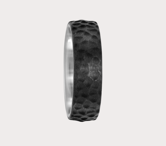 Titanium and Carbon Hammered Ring