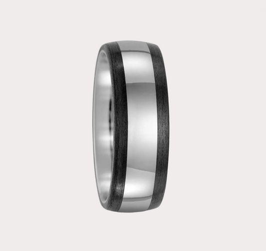 Polished Titanium and Brushed Carbon Ring