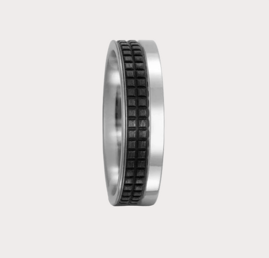 Titanium and Carbon Tile Patterned Ring
