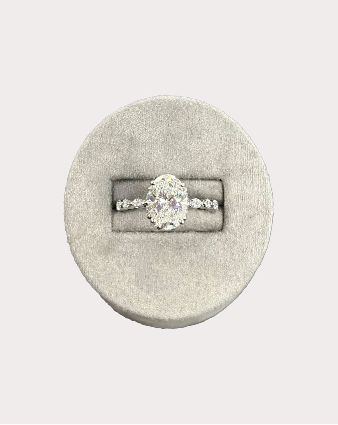 Platinum Lab Oval, Hidden Halo with Round & Marquise Shoulders 3.41ct Total