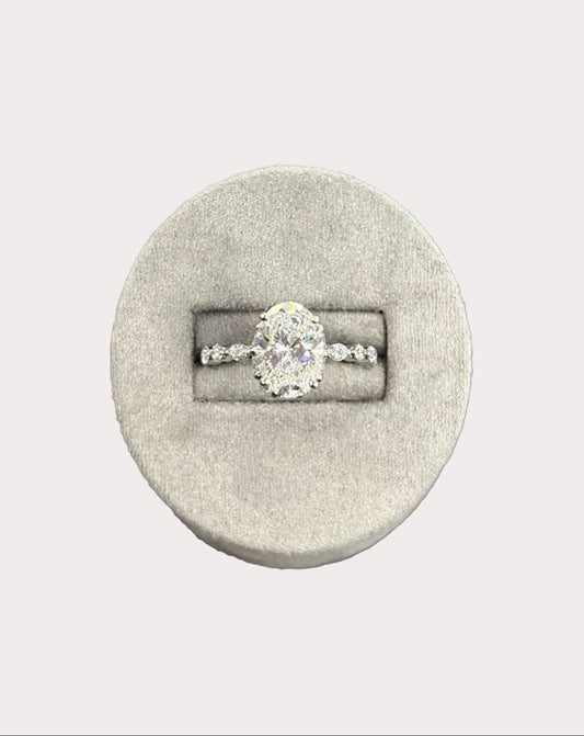 Pre-Owned Platinum Lab Oval, Hidden Halo with Round & Marquise Shoulders 3.41ct Total