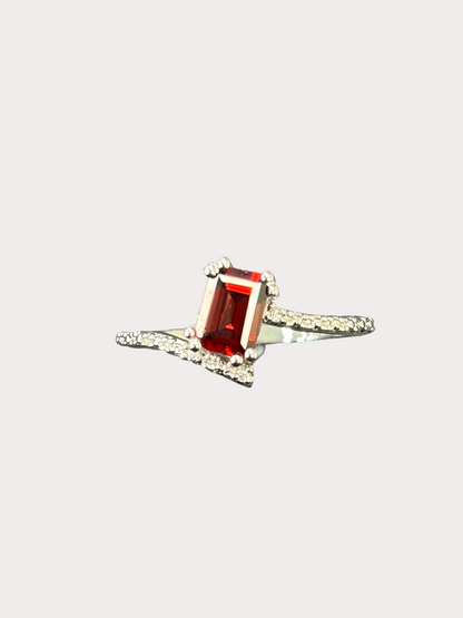 Sterling Silver Emerald Cut Gemstone Bypass Style Ring