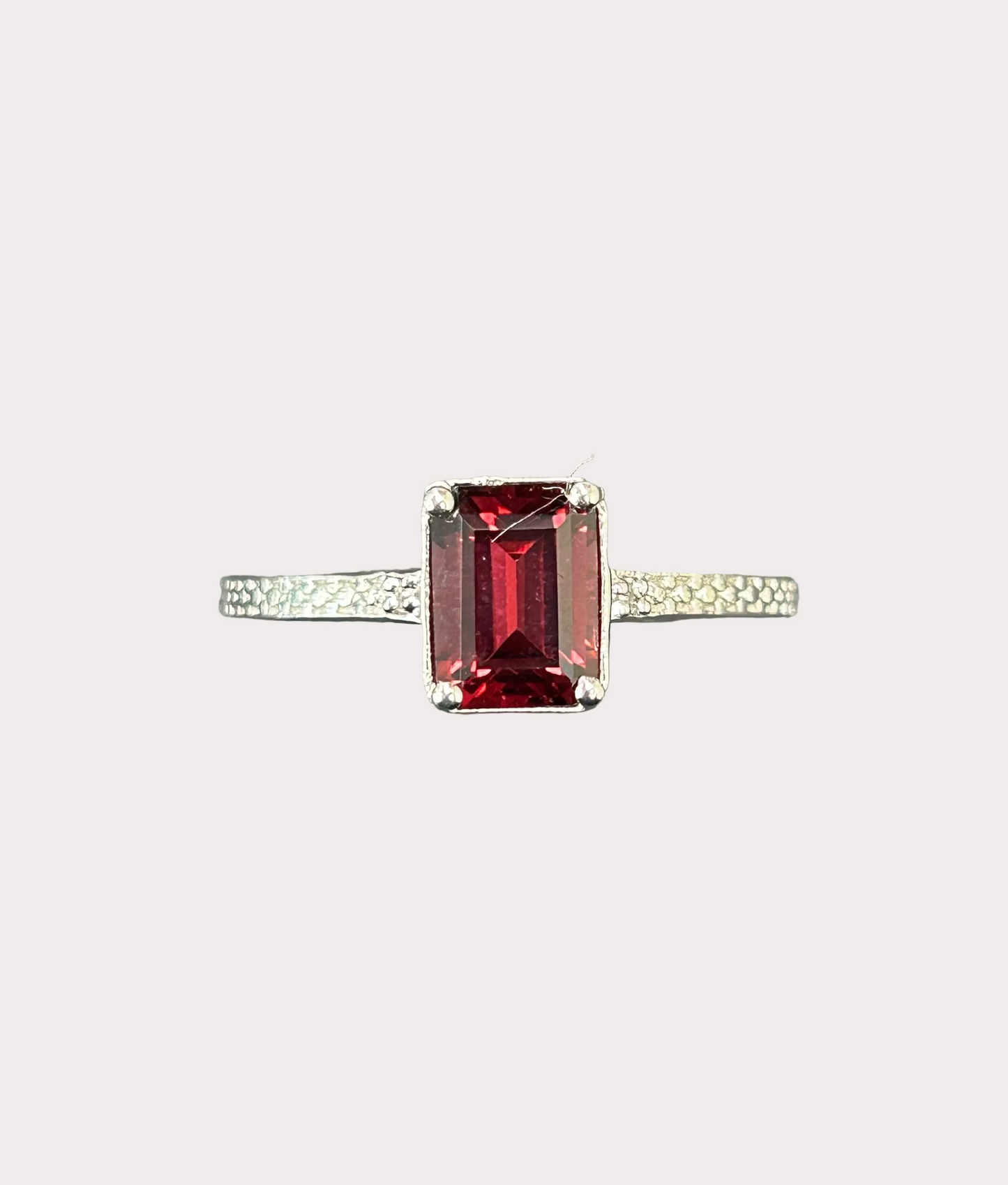 Sterling Silver Emerald Cut Gemstone Ring with Full Shoulders