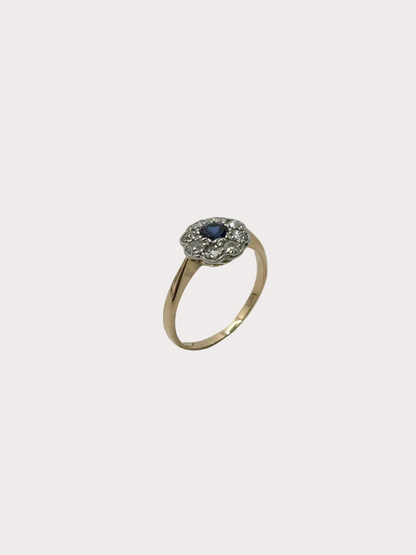 Pre-Owned 18ct Gold Sapphire and Diamond Flower Cluster Ring