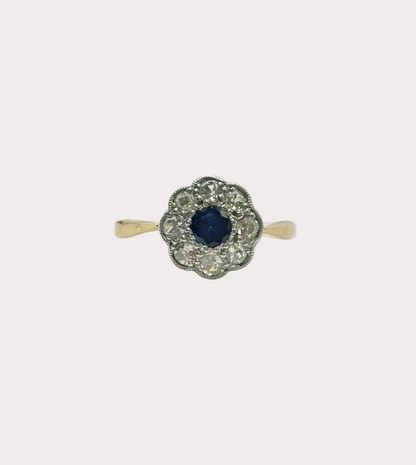 Pre-Owned 18ct Gold Sapphire and Diamond Flower Cluster Ring