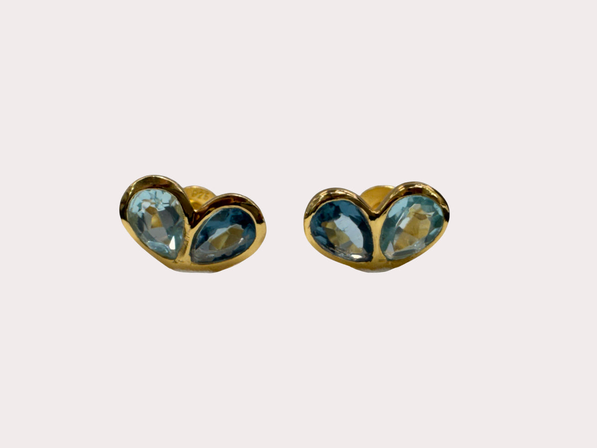Sterling Silver 24ct Gold Plated Two Stone Pear Earrings