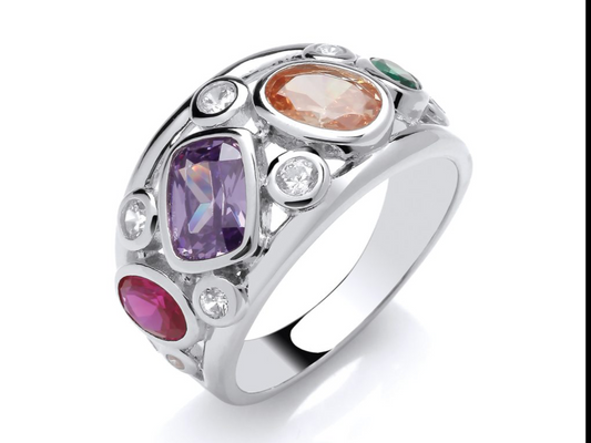 Sterling Silver CZ Jewel Mix Ring