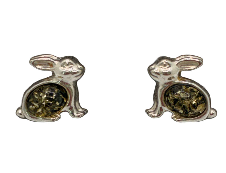 Sterling Silver Amber Rabbit Earrings