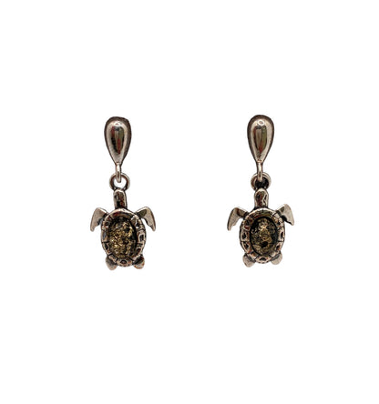Sterling Silver Turtle Drop Amber Earrings