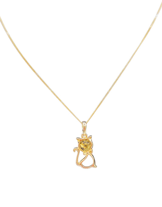 Sterling Silver Amber Cat Pendant