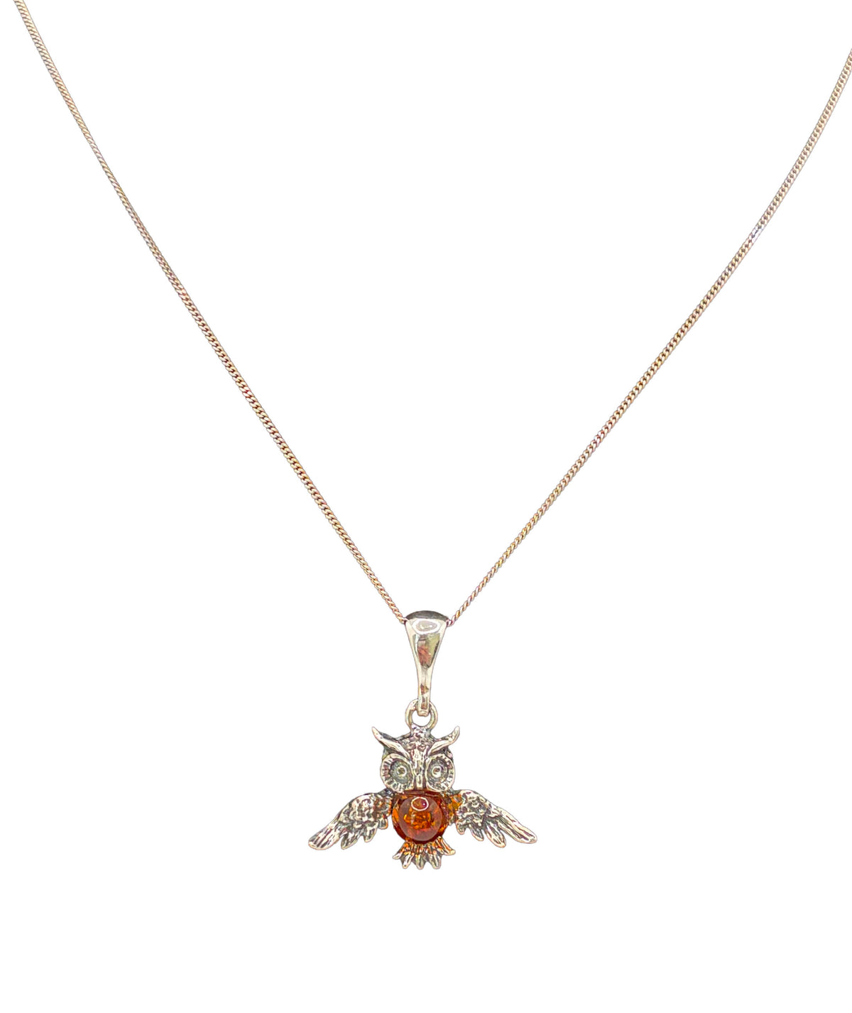 Sterling Silver Amber Owl Pendant