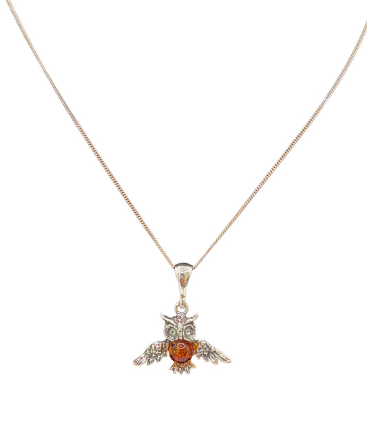 Sterling Silver Amber Owl Pendant