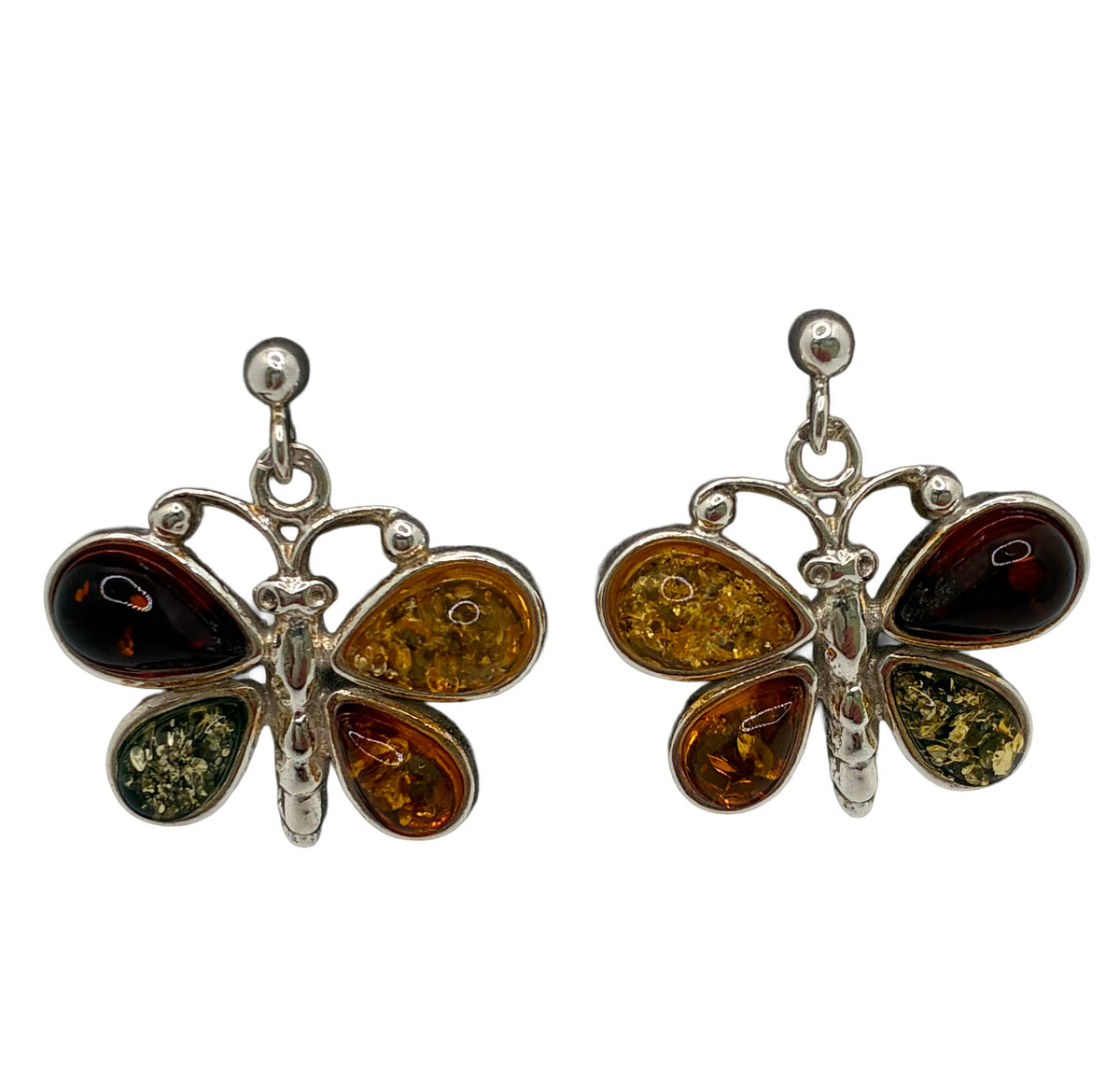 Sterling Silver Amber Butterfly Stud Earrings