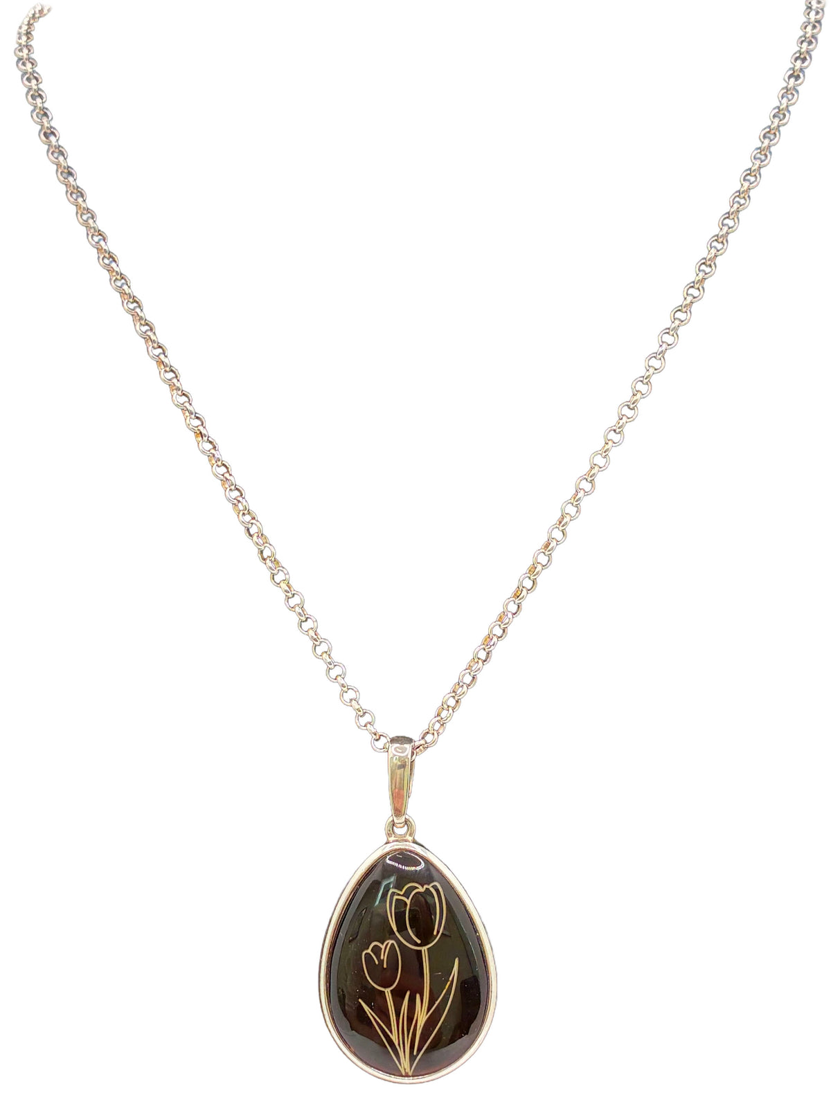 Sterling Silver Amber Carved Tulip Pendant