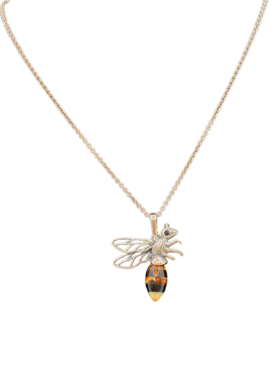 Sterling Silver Amber Bee Pendant