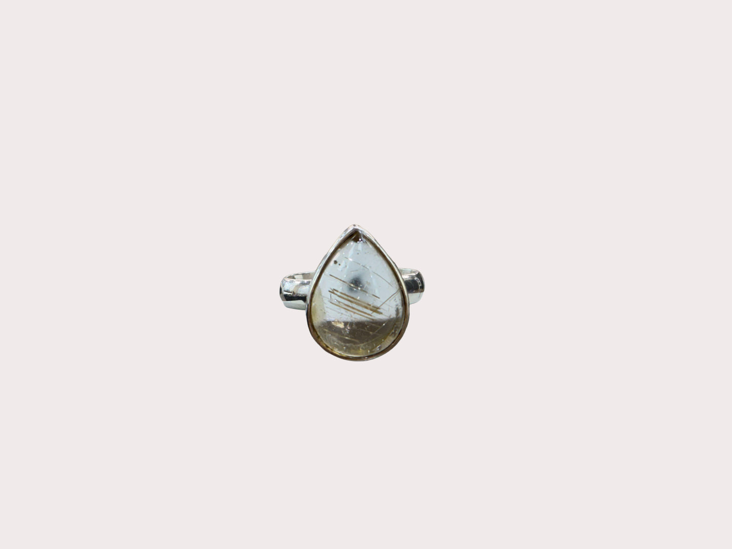 Sterling Silver Pear Golden Rutilite Ring