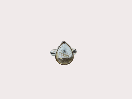 Sterling Silver Pear Golden Rutilite Ring