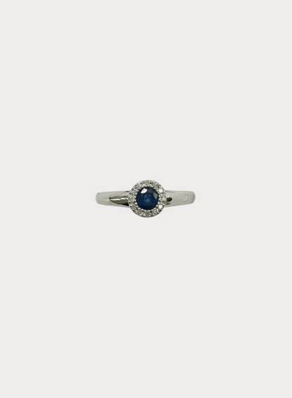 9ct White Gold Sapphire & Diamond Halo Ring