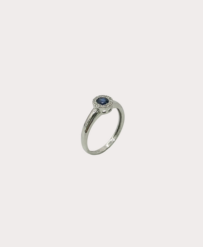 9ct White Gold Sapphire & Diamond Halo Ring