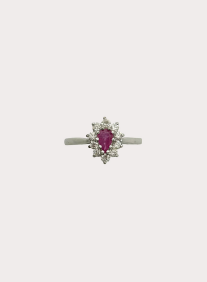 9ct Gold Ruby Diamond Pear Cluster