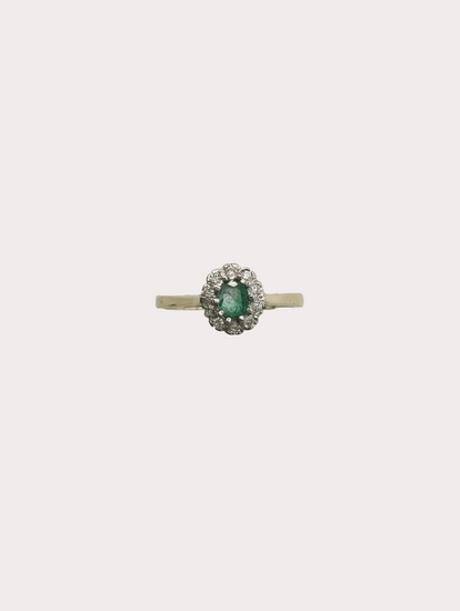 9ct Gold Emerald and Diamond Halo Ring